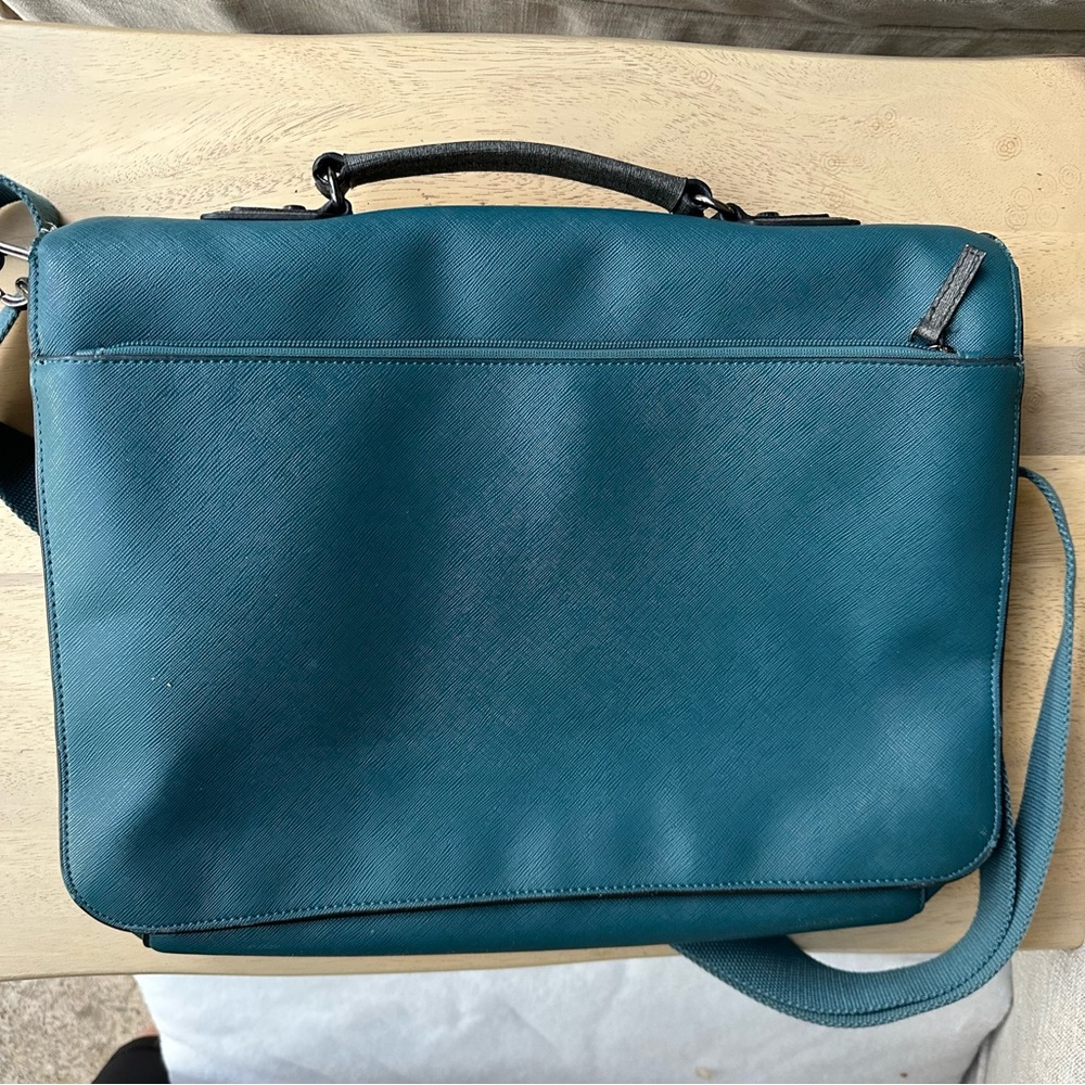 TED BAKER Spies Cross-grain Leather Satchel In Teal - Picture 9 of 16